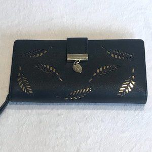Black and Gold Leaf Faux Leather Wallet